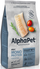 ALPHAPET MONOPROTEIN Adult MINI Dog сухой монобелковый корм для взрослых чувствительных собак Мелких пород БЕЛАЯ РЫБА (1,5 кг)